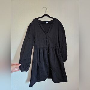 Black Denim Long Sleeve Button-Down Dress